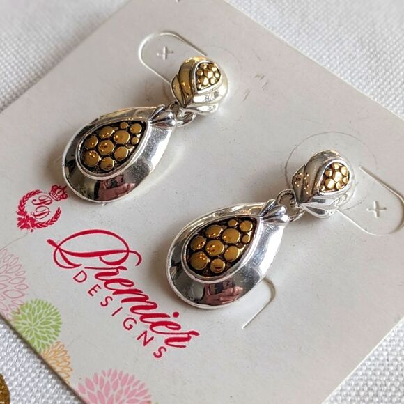 NWOT Premier Designs silver and gold mixed metals post back dangling earrings - Picture 1 of 5